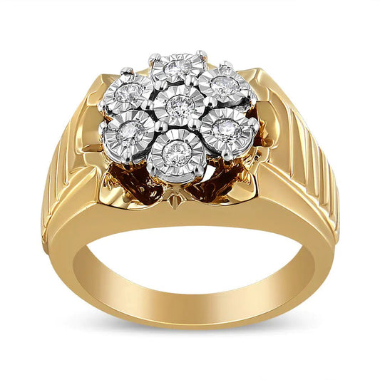 14K Yellow Gold Plated .925 Sterling Silver 1/3 Cttw Miracle-Set Floral Diamond Cluster Ring (I-J Color, I1-I2 Clarity) | Fashionsarah.com