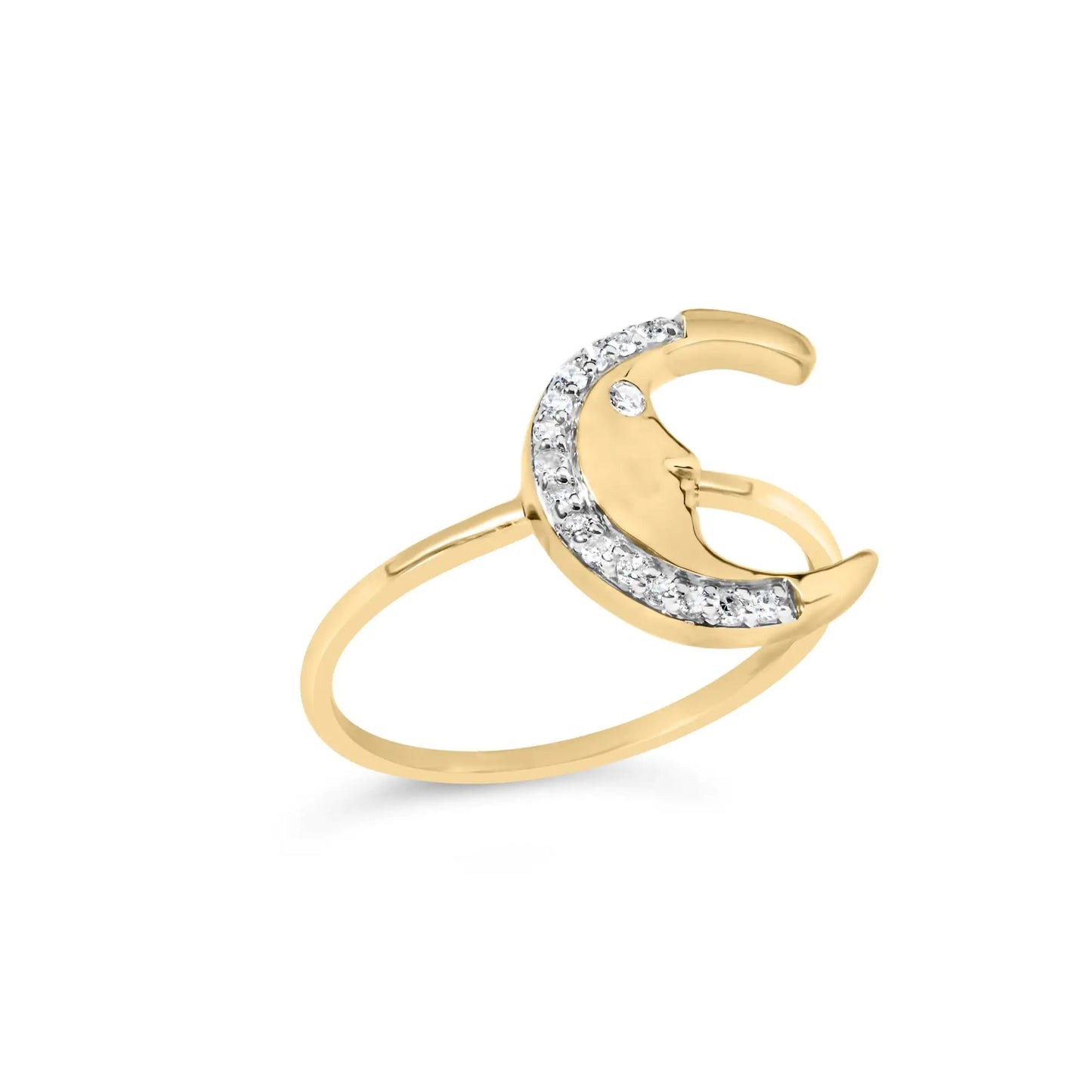 10K Yellow Gold 1/10 Cttw Diamond Crescent Moon Ring (I-J Color, I1-I2 Clarity) | Fashionsarah.com