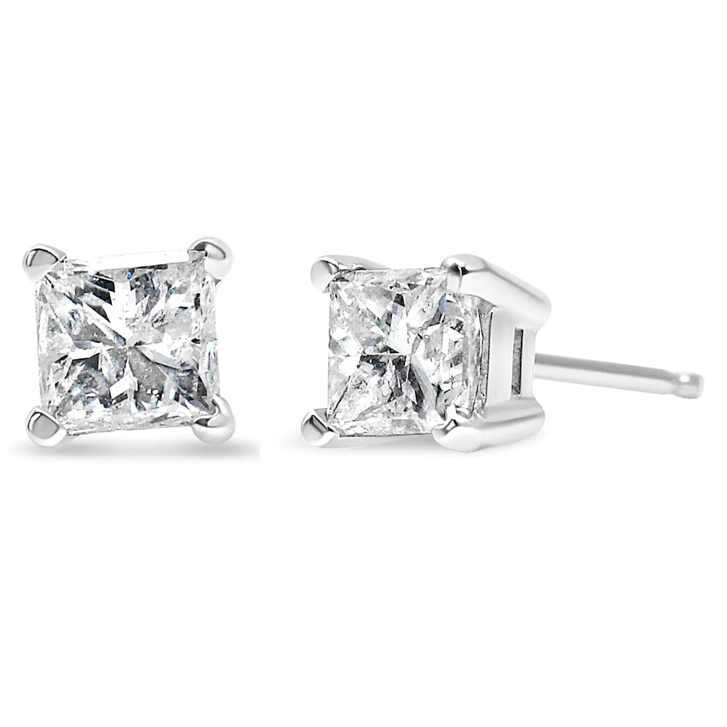 AGS Certified 1/4 Cttw Princess-Cut Square Diamond 4-Prong Solitaire Stud Earrings in 14K White Gold (G-H Color, I1-I2 Clarity) | Fashionsarah.com