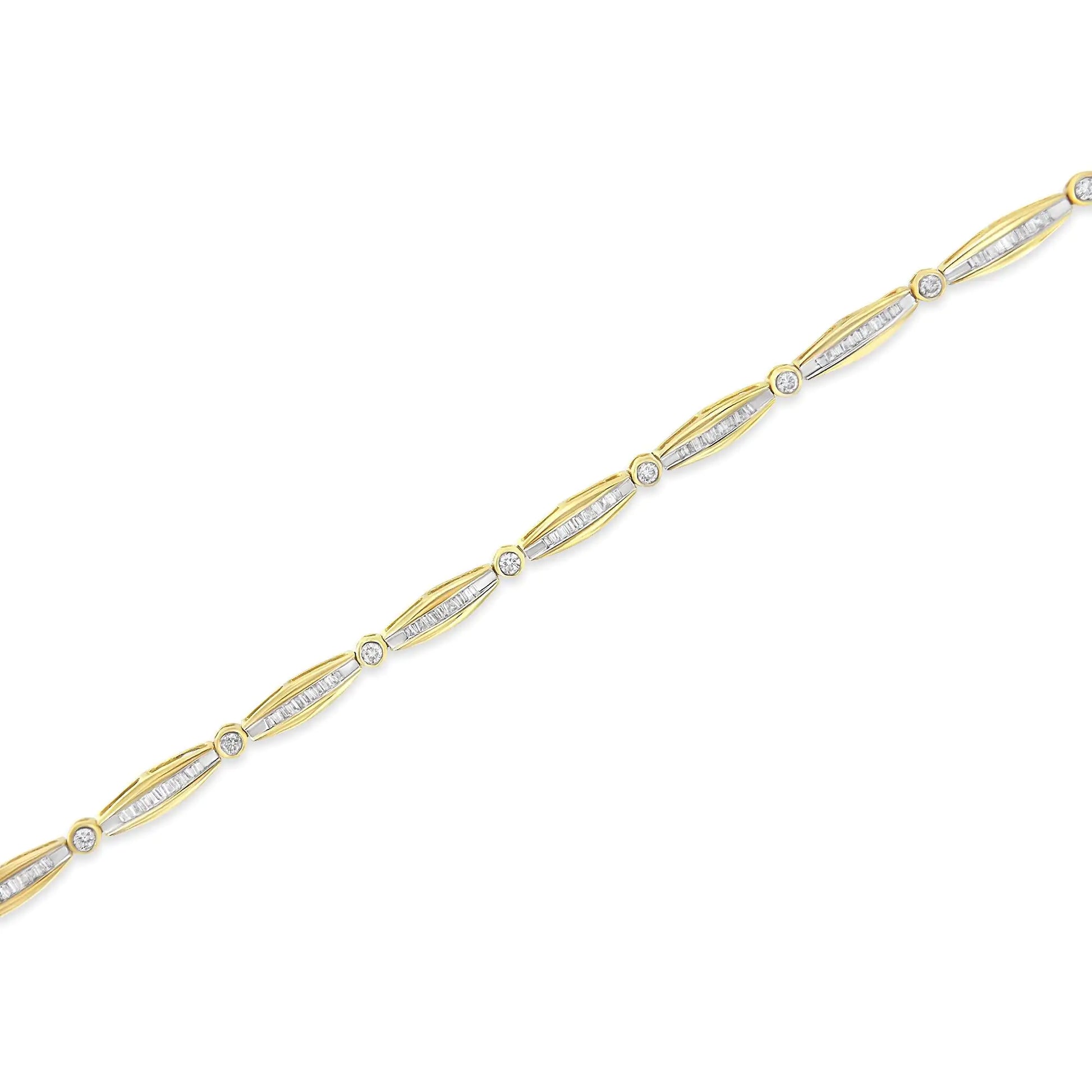 14K Yellow Gold 1-1/2 Cttw Round Brilliant-Cut & Diamond Bezel and Tapered Link 7" Tennis Bracelet (H-I Color, I1-I2 Clarity) | Fashionsarah.com