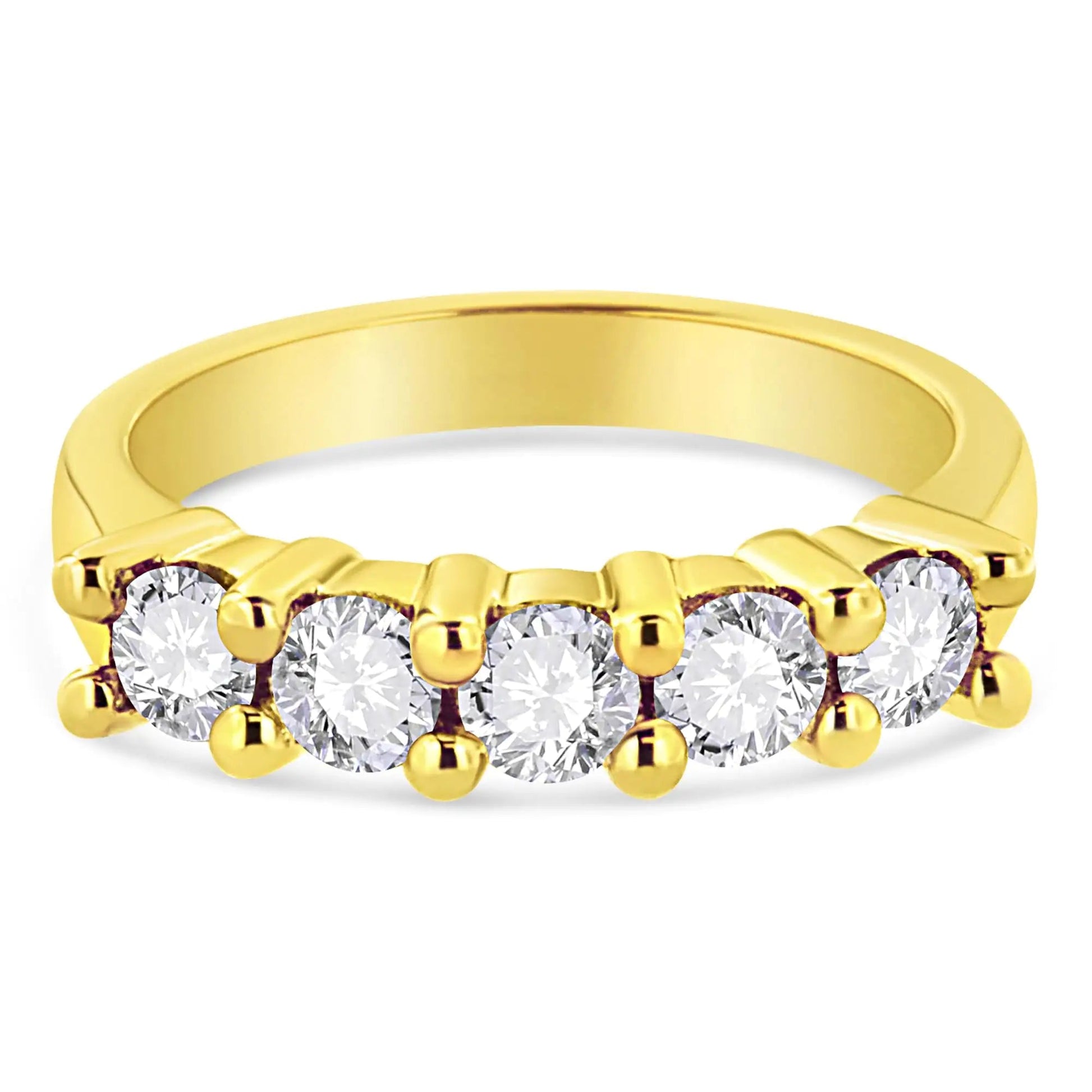 14K Yellow Gold Plated .925 Sterling Silver 1.0 Cttw Shared Prong-set Round Diamond 5 Stone Band Ring (J-K Color, I1-I2 Clarity) | Fashionsarah.com