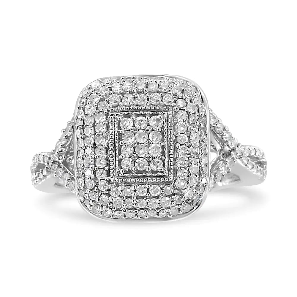 .925 Sterling Silver 1/2 Cttw Round-Cut Diamond Cluster Cushion Ring (I-J , I1-I2) | Fashionsarah.com