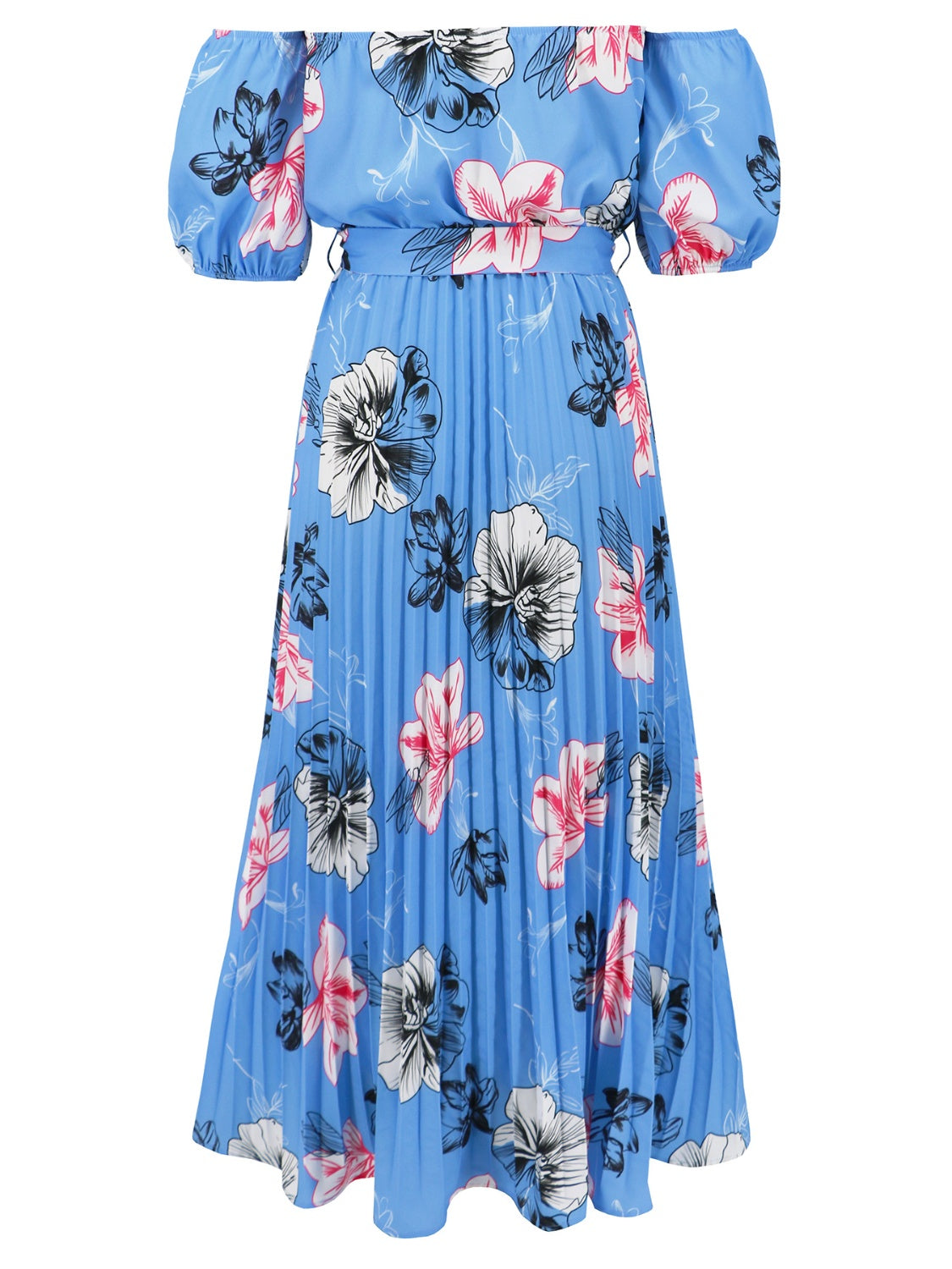 Fashionsarah.com Fashionsarah.com Pleated Floral Off-Shoulder Short Sleeve Midi Dress