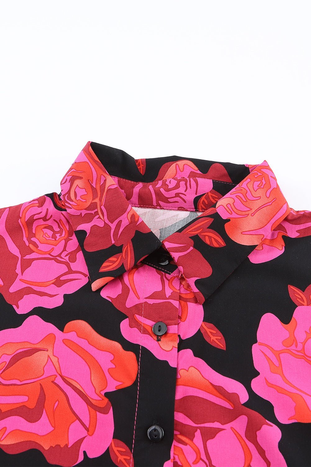Women Rose Floral Shirred Cuffs Shirt | Fashionsarah.com