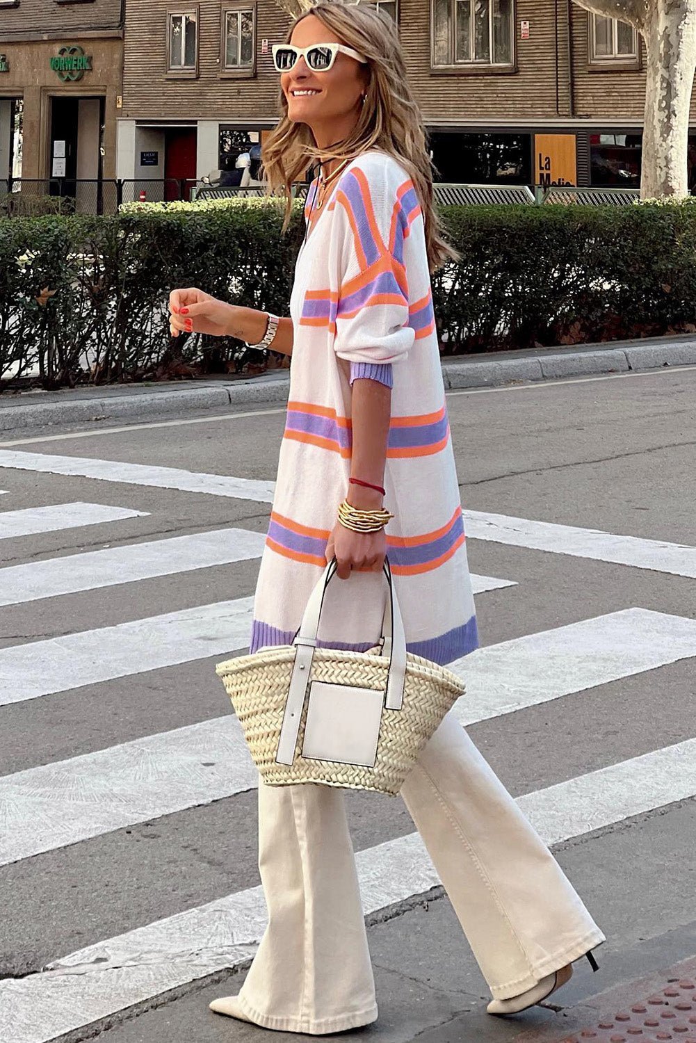 Multicolor Striped Long Sleeve Ribbed Cardigan | Fashionsarah.com