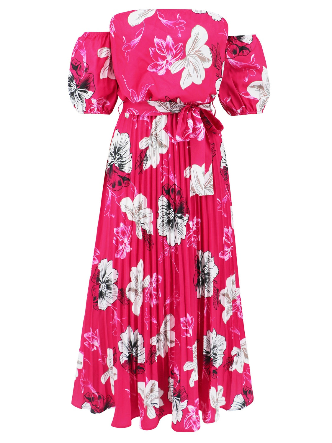 Fashionsarah.com Fashionsarah.com Pleated Floral Off-Shoulder Short Sleeve Midi Dress