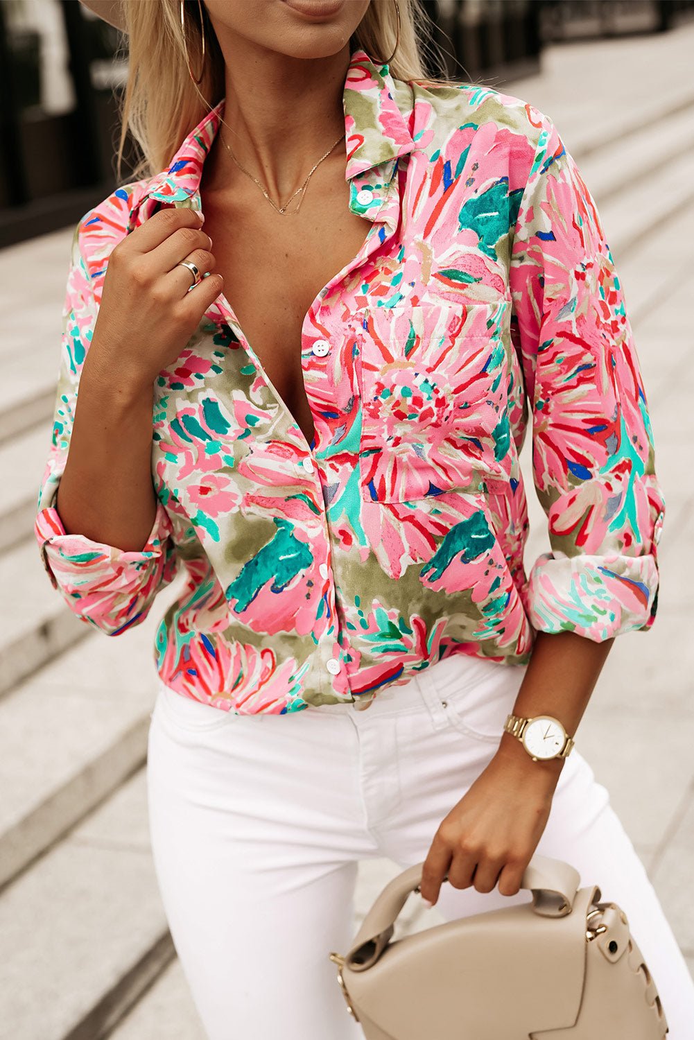 Floral Buttoned Sheath Shirts | Fashionsarah.com