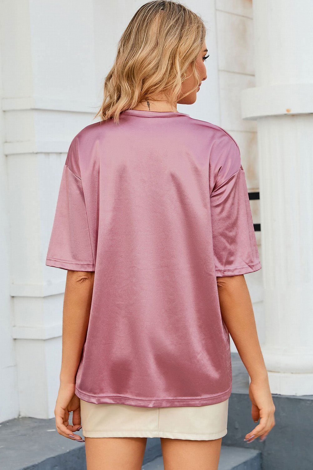 Apricot Chest Pocket Loose Women T Shirt | Fashionsarah.com