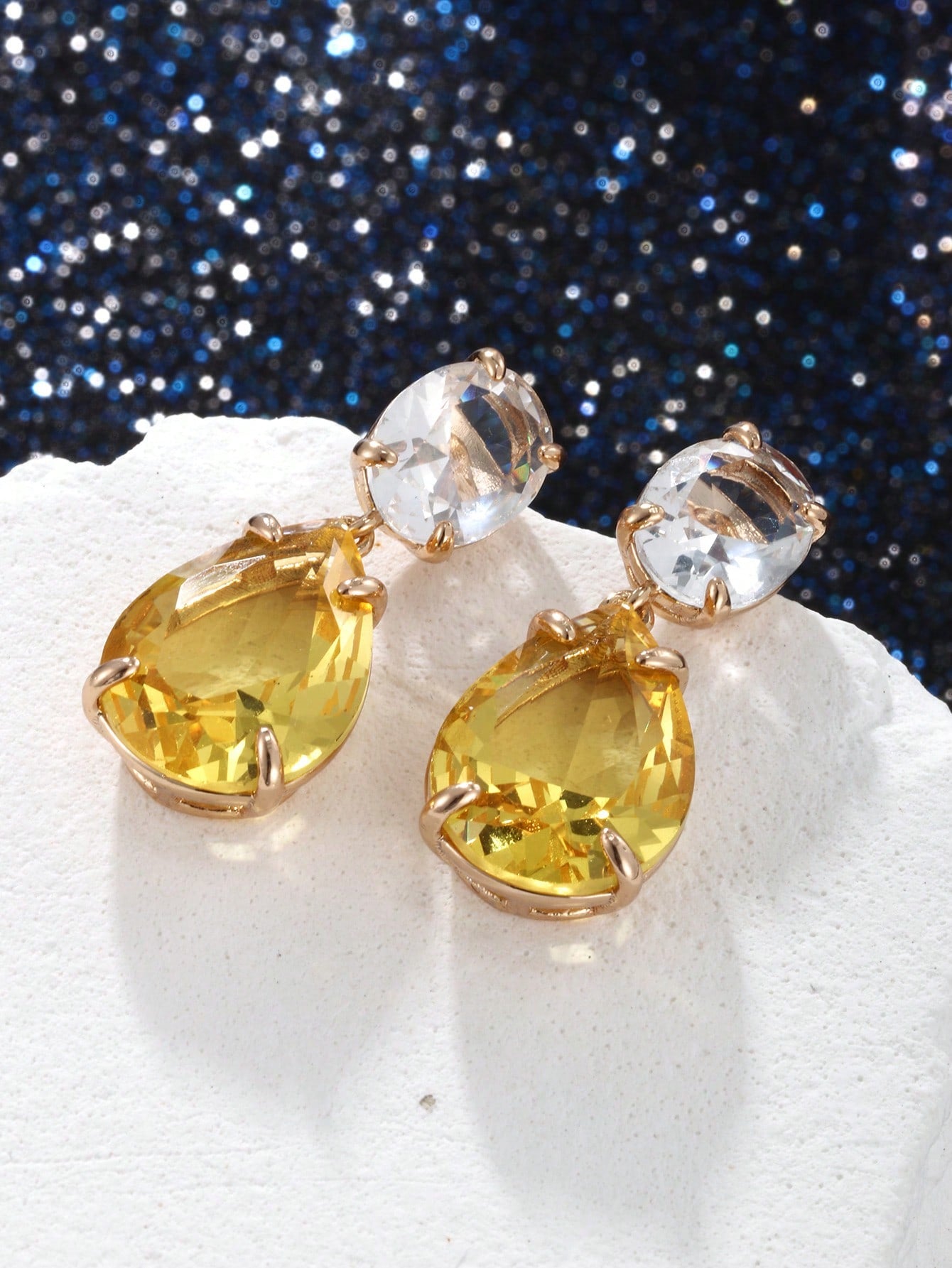 Yellow geometric zircon earrings | Fashionsarah.com