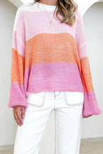 Load image into Gallery viewer, Pink Colorblock Drop Shoulder Pullover Loose Sweater | Fashionsarah.com
