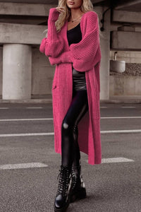Rose Side Pockets Bubble Sleeve Knitted Cardigan | Fashionsarah.com