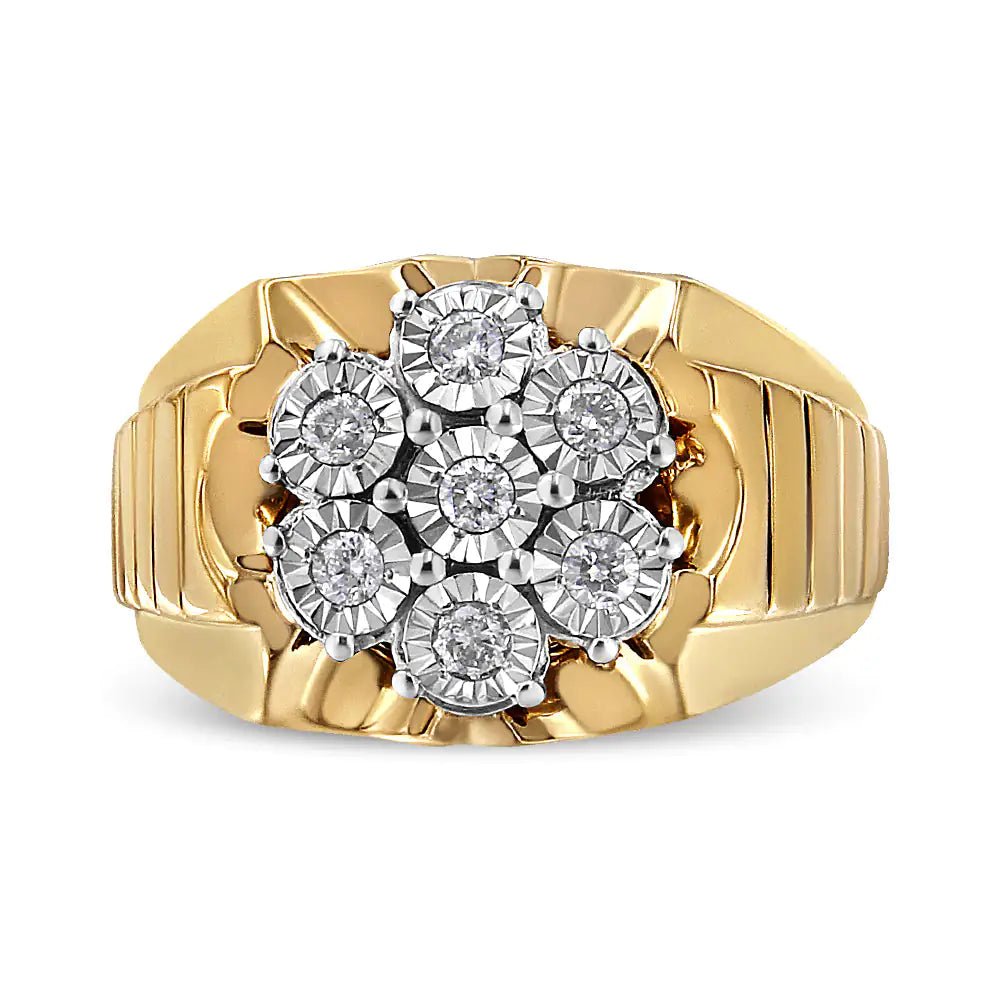 14K Yellow Gold Plated .925 Sterling Silver 1/3 Cttw Miracle-Set Floral Diamond Cluster Ring (I-J Color, I1-I2 Clarity) | Fashionsarah.com