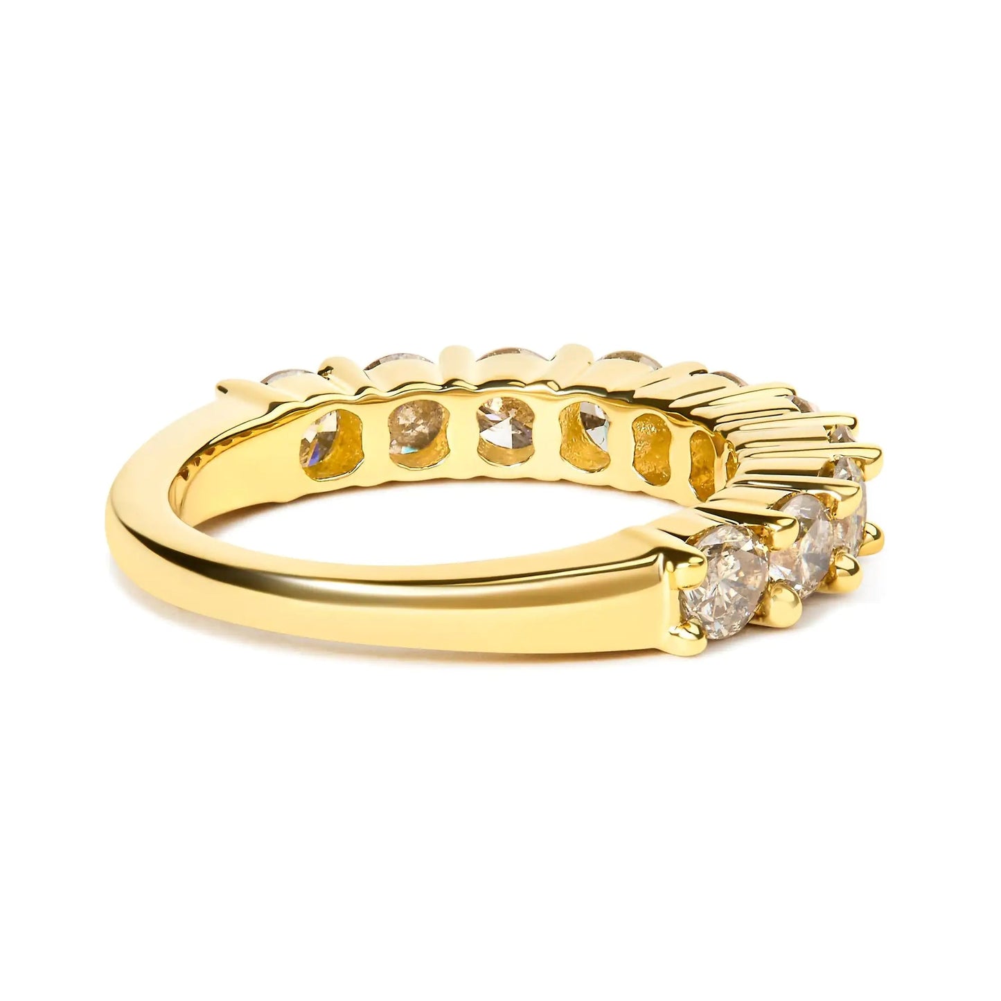 14K Yellow Gold Plated .925 Sterling Silver 2.0 Cttw Round Brilliant Cut Diamond 10 Stone Anniversary Band Ring (J-K Color, I1-I2 Clarity) | Fashionsarah.com