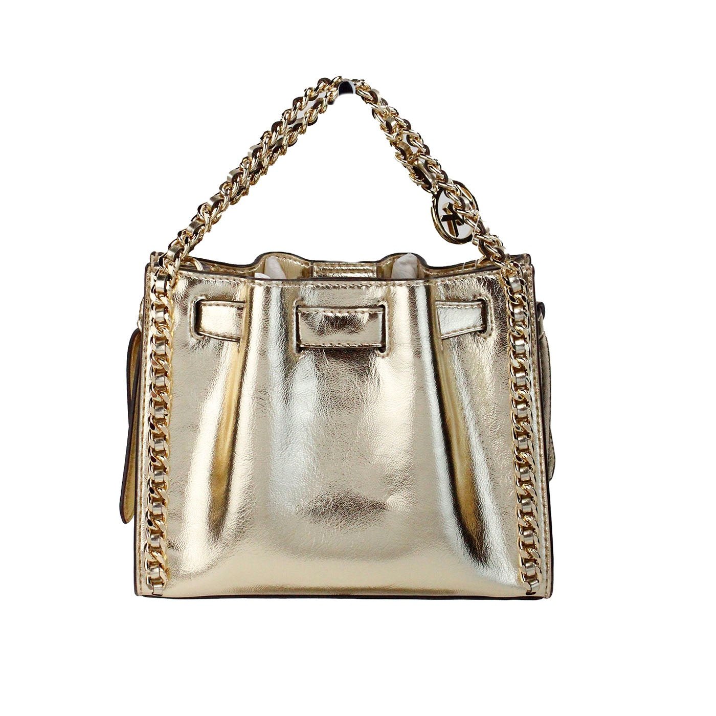 Michael Kors Mina Small Belted Gold Vegan Leather Chain Inlay Crossbody Bag | Fashionsarah.com