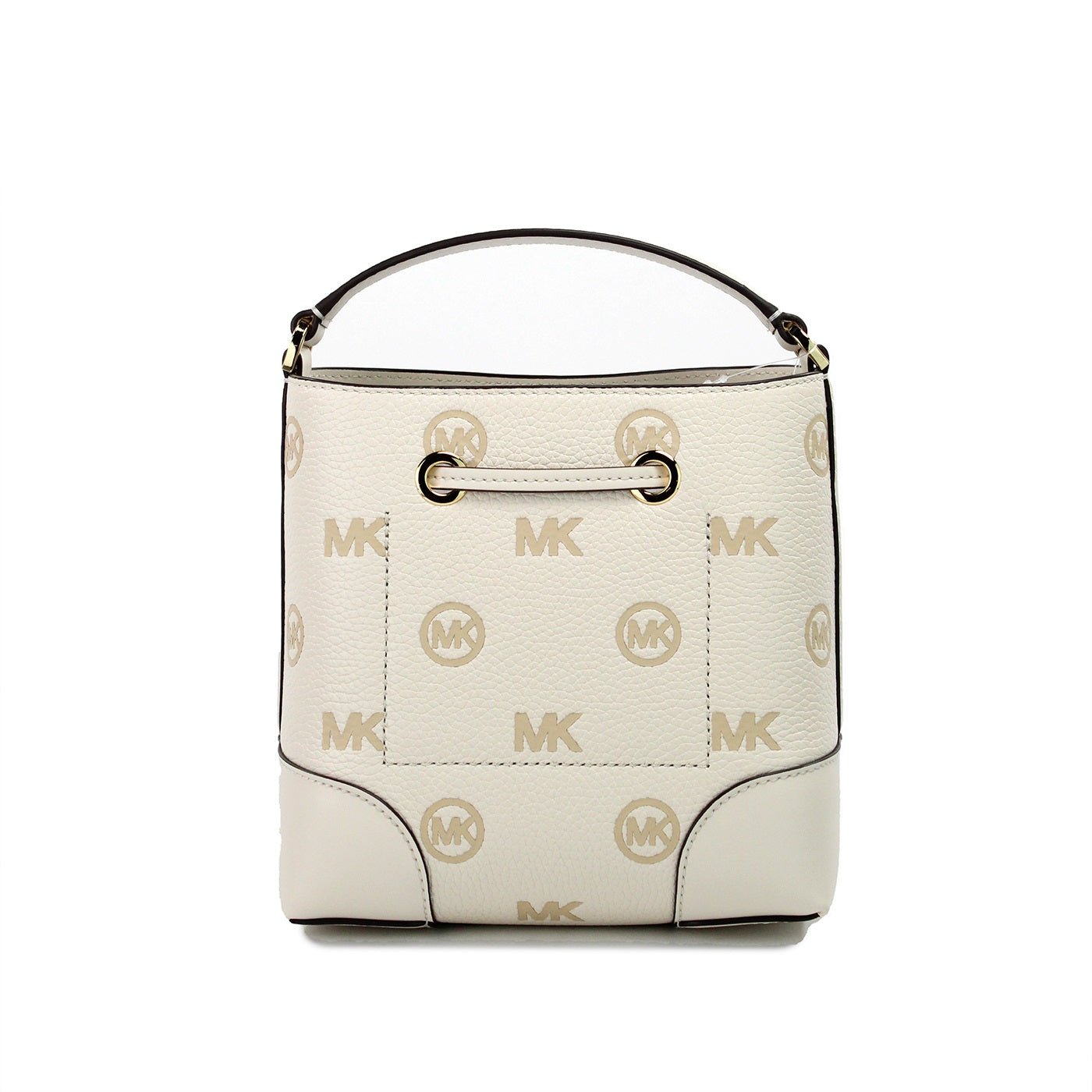 Michael Kors Mercer Small Light Cream Embossed Drawstring Bucket Messenger Bag | Fashionsarah.com