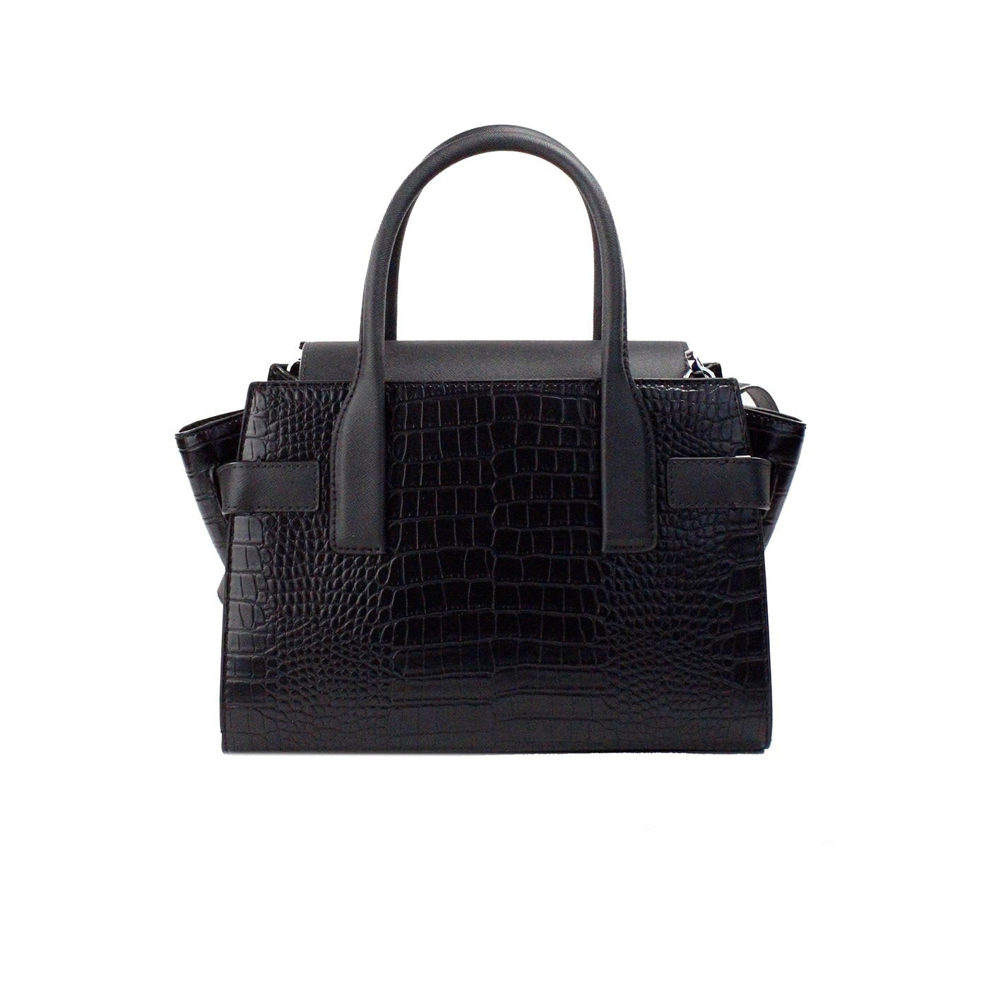 Michael Kors Carmen Medium Black Embossed Leather Satchel Purse Bag | Fashionsarah.com