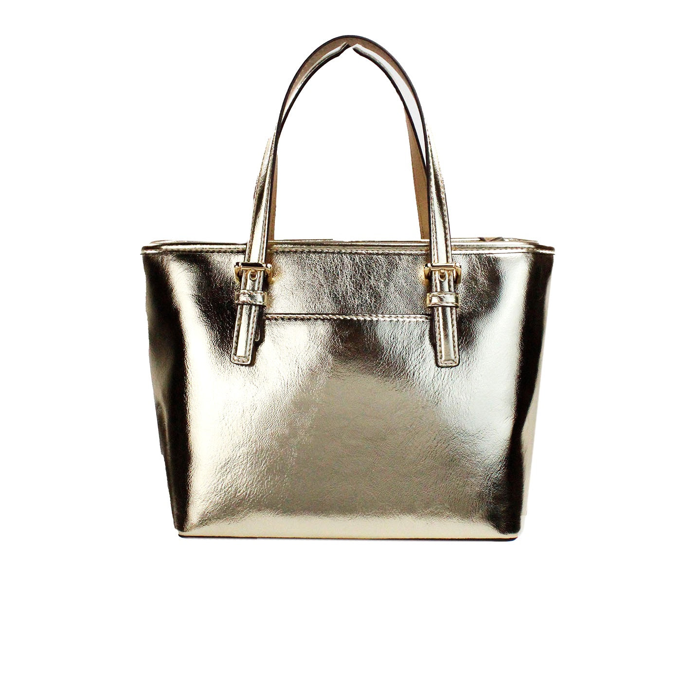 Fashionsarah.com Fashionsarah.com Michael Kors Jet Set Pale Gold Metallic XS Carryall Top Zip Tote Bag Purse