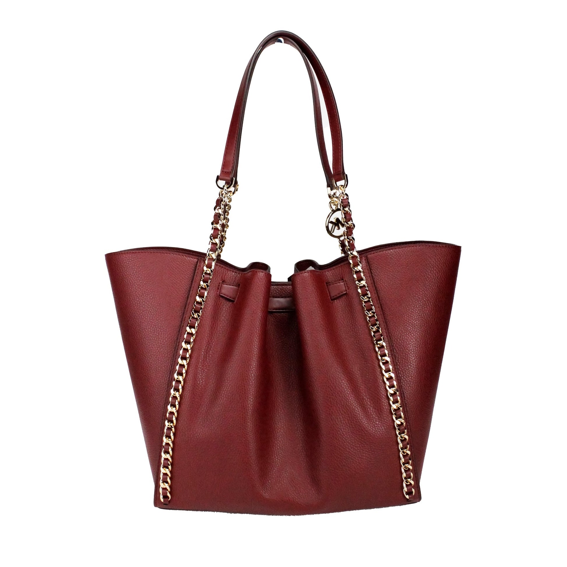 Fashionsarah.com Fashionsarah.com Michael Kors Mina Large Dark Cherry Leather Belted Chain Inlay Tote Bag