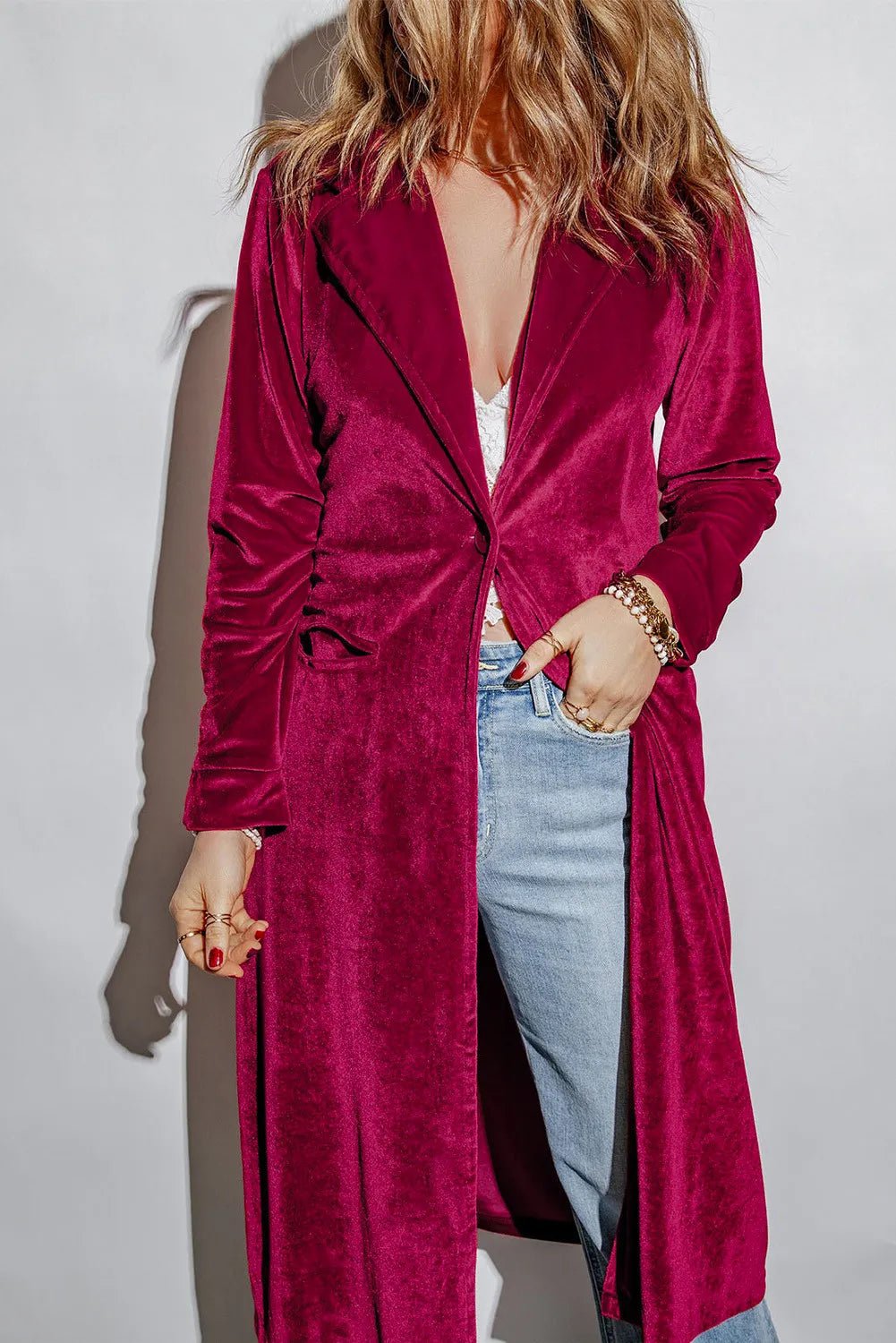 Fashionsarah.com Retro Velvet Long Sleeve Pocket Coats