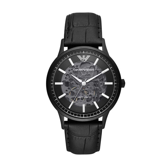 Fashionsarah.com Fashionsarah.com Emporio Armani Elegant Black Leather Mechanical Timepiece