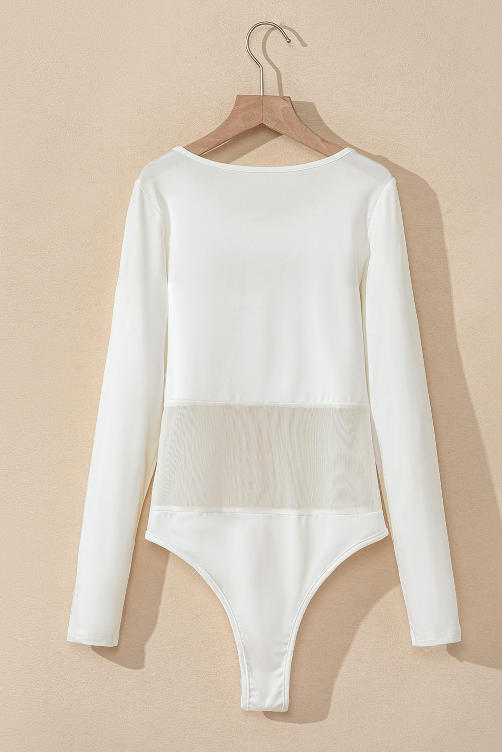 Fashionsarah.com Fashionsarah.com White Mesh Patchwork Long Sleeve Bodysuit