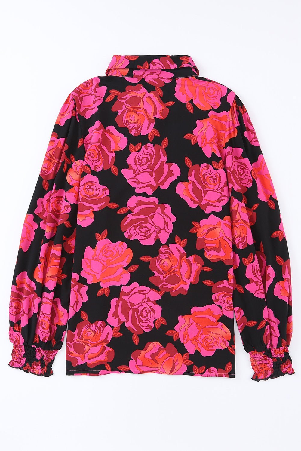 Women Rose Floral Shirred Cuffs Shirt | Fashionsarah.com