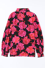 Load image into Gallery viewer, Rose Floral Shirred Cuffs Long Sleeve Shirt | Fashionsarah.com