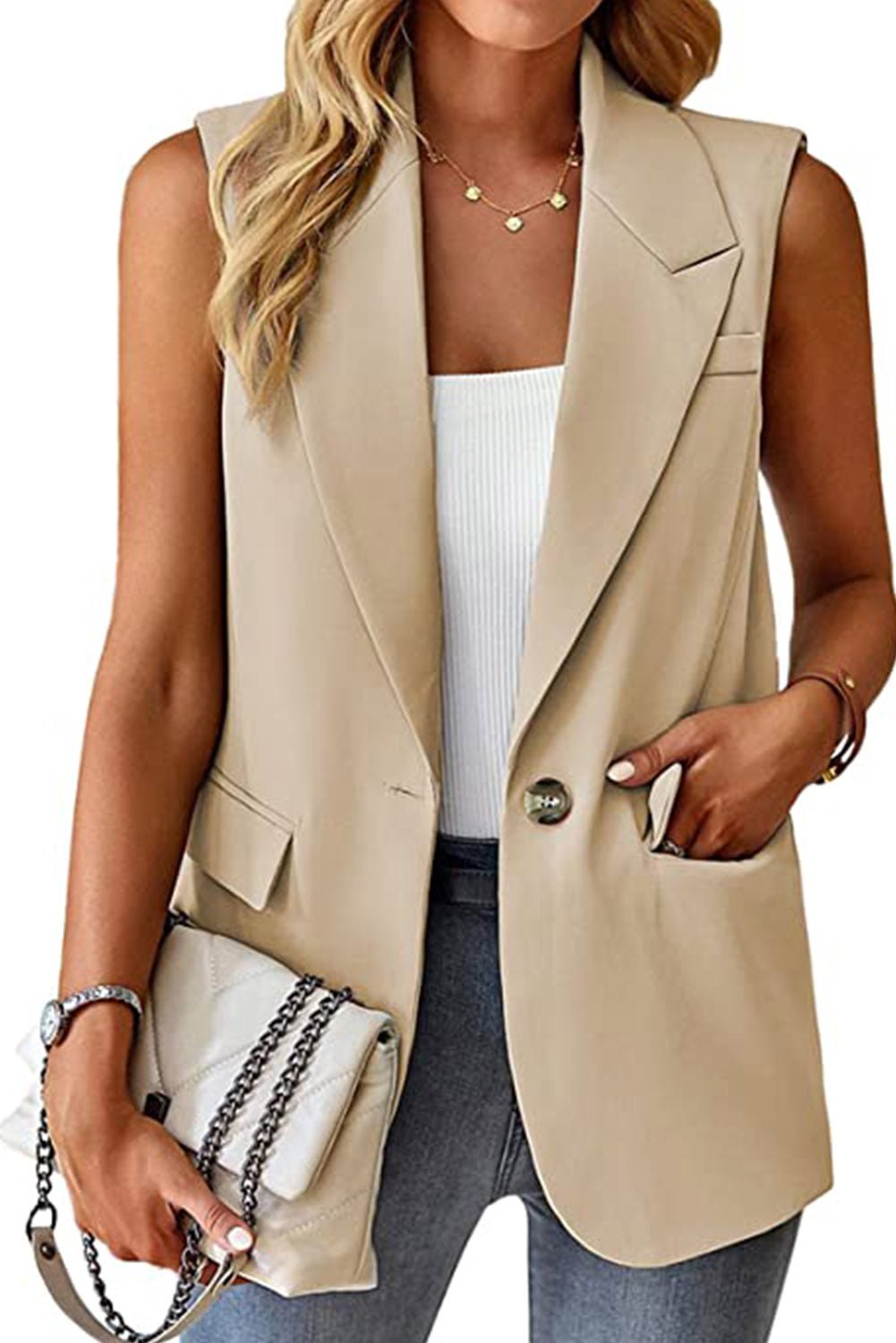 Pocketed Lapel Vest Blazer | Fashionsarah.com