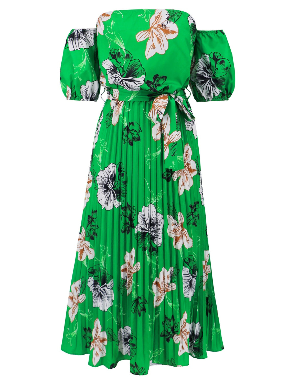 Fashionsarah.com Fashionsarah.com Pleated Floral Off-Shoulder Short Sleeve Midi Dress