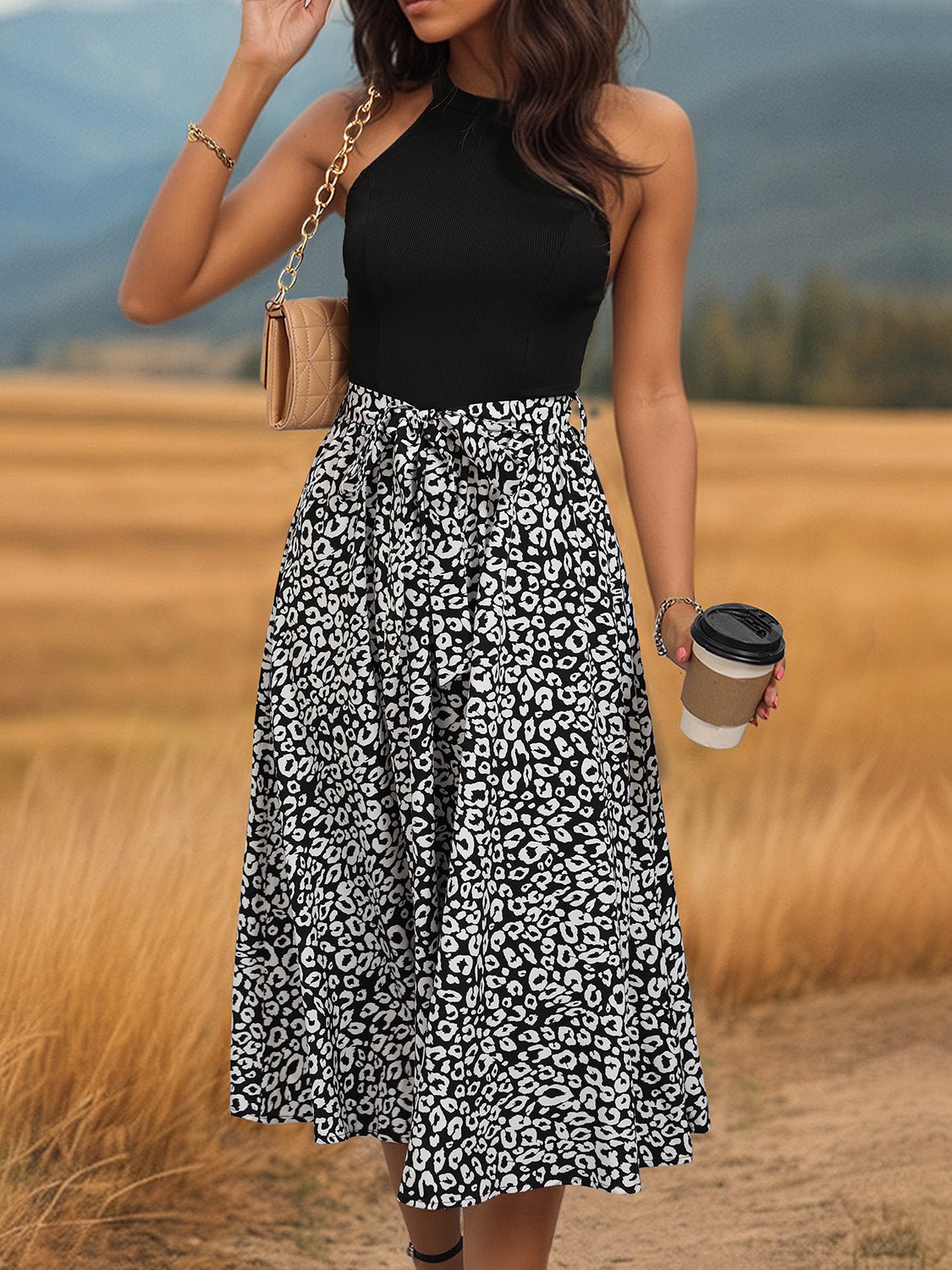 Leopard Halter Neck Midi Dress | Fashionsarah.com