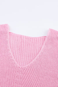 Pink Ribbed Knit V Neck Sweater | Fashionsarah.com