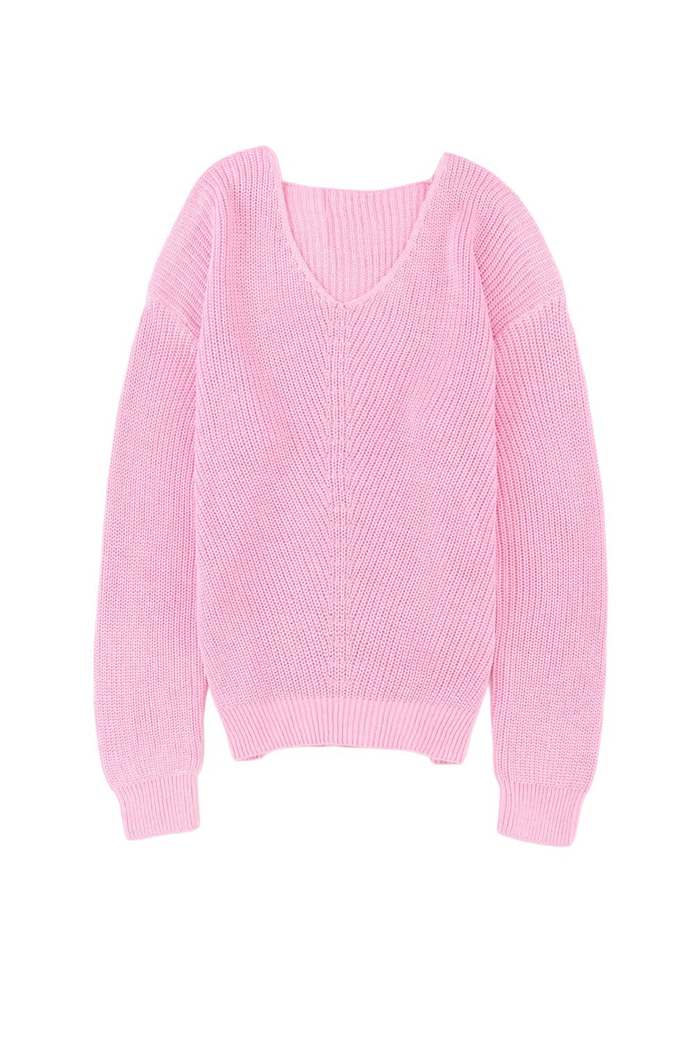 Pink V Neck Women Sweatshirt | Fashionsarah.com