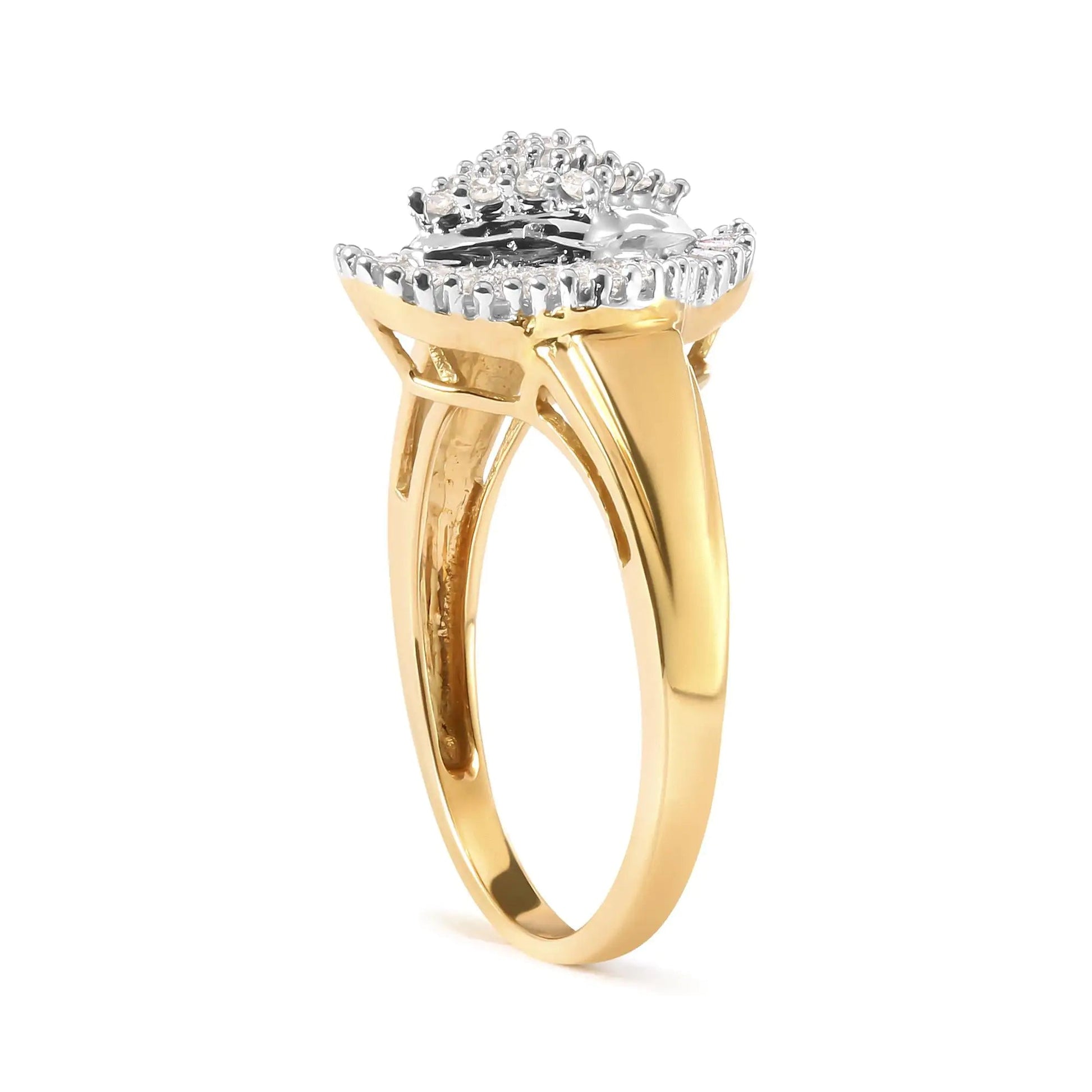 10K Yellow Gold 1/2 Cttw Round And Baguette-cut Diamond Rhombus Head and Halo Ring (I-J Color, I1-I2 Clarity) | Fashionsarah.com