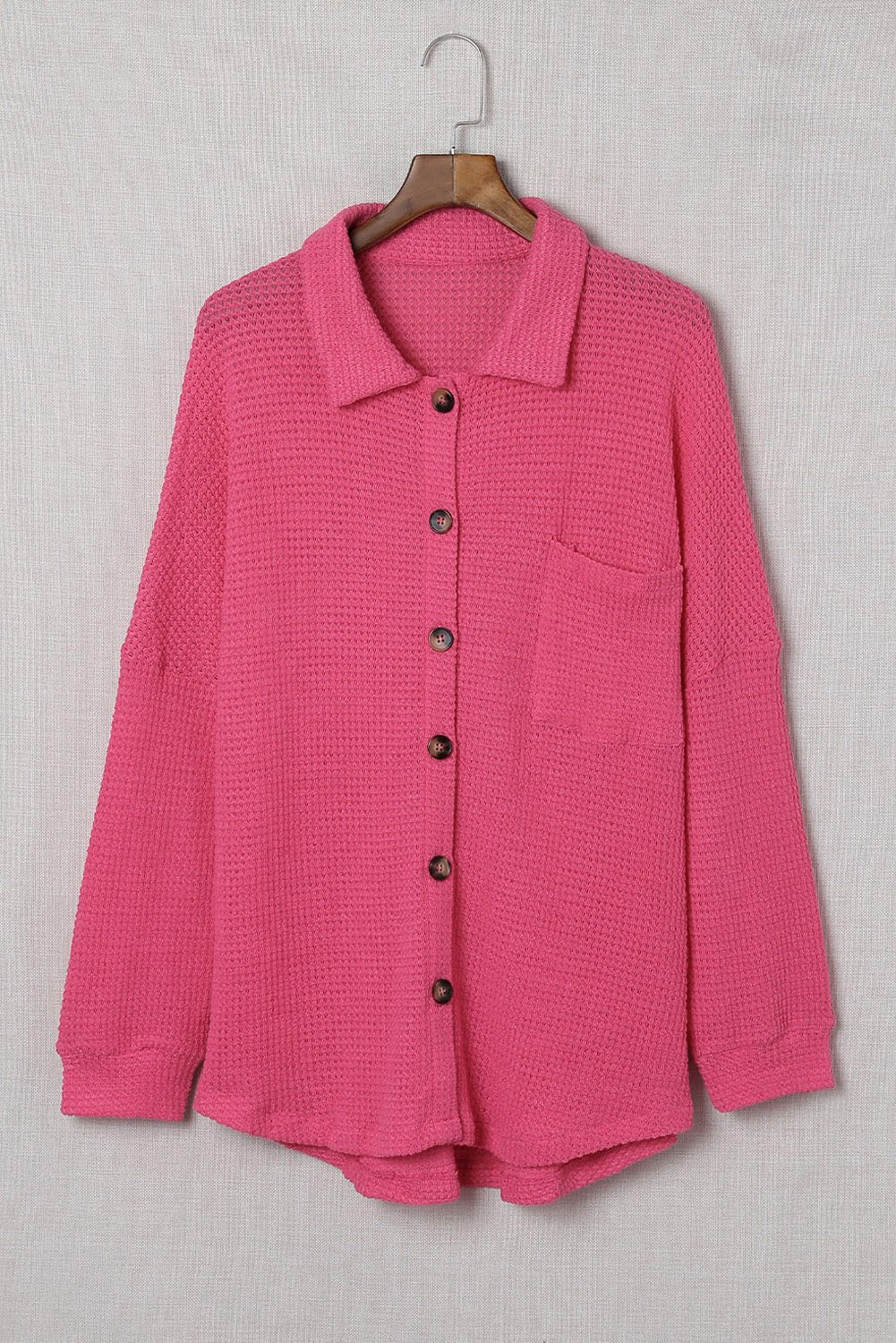 Fashionsarah.com Fashionsarah.com Pink Waffle Knit Button Up Casual Shirt