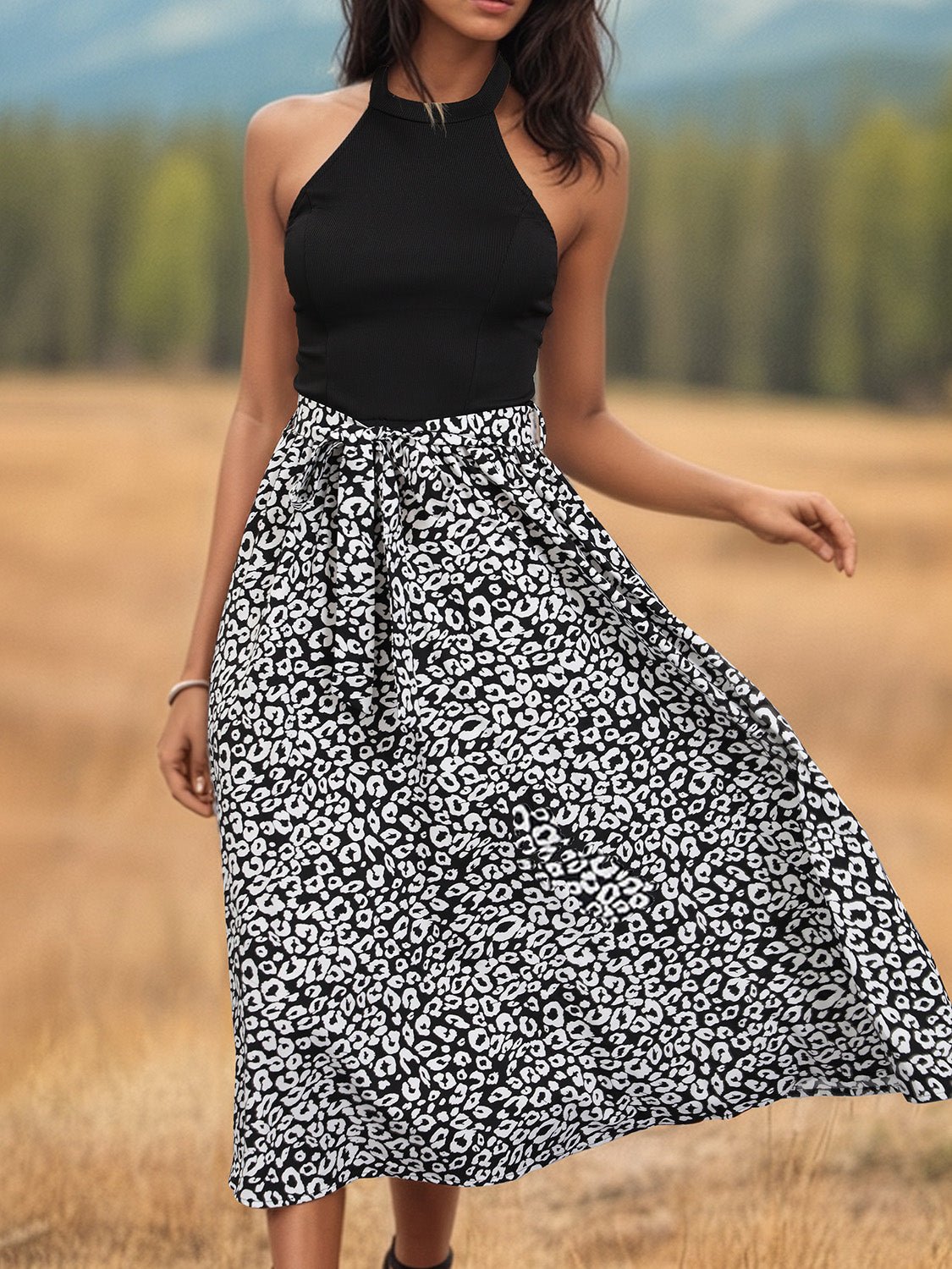 Leopard Halter Neck Midi Dress | Fashionsarah.com