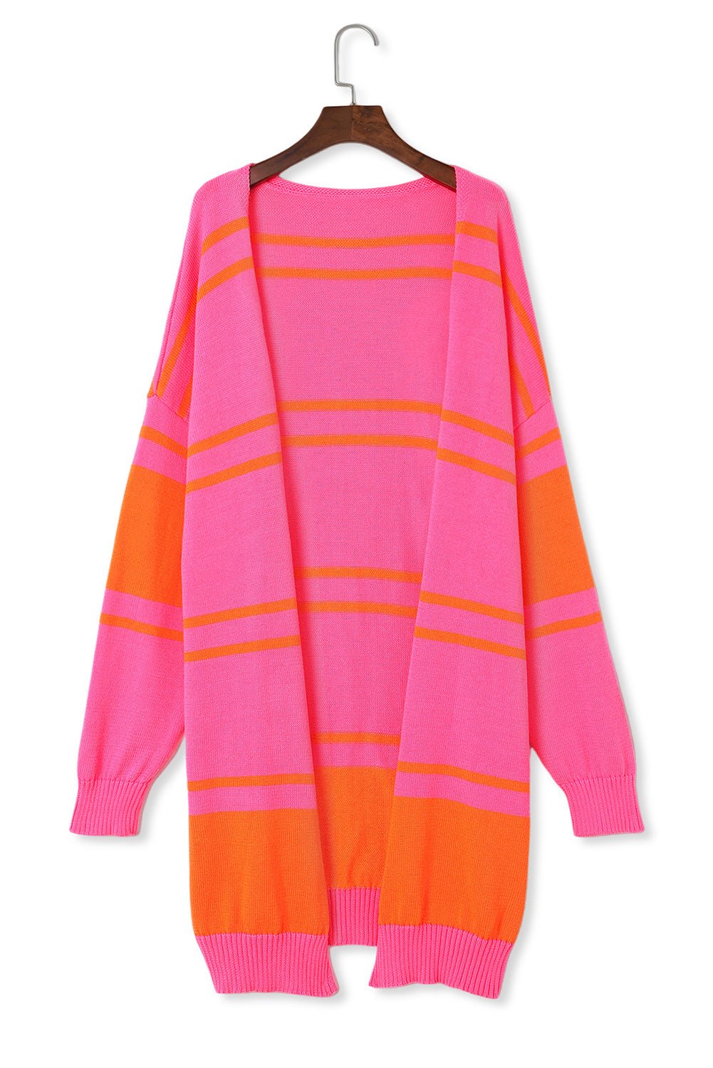 Fashionsarah.com Multicolor Striped Long Sleeve Ribbed Trim Button Cardigan