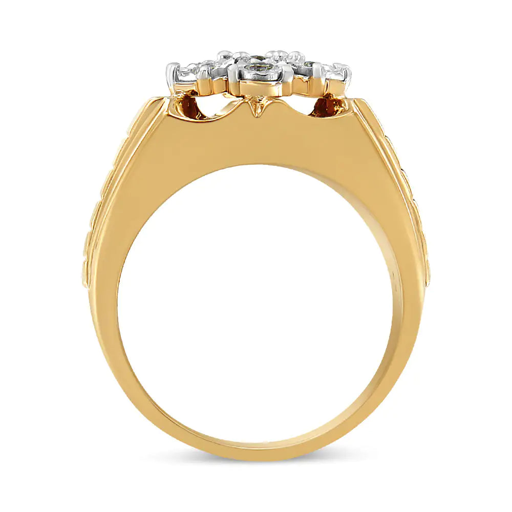 14K Yellow Gold Plated .925 Sterling Silver 1/3 Cttw Miracle-Set Floral Diamond Cluster Ring (I-J Color, I1-I2 Clarity) | Fashionsarah.com