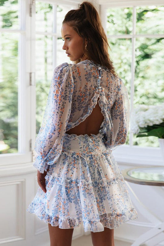 Fashionsarah.com Ruffle Detailing Open Back Floral Dresses
