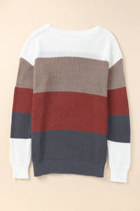 Color Block Knitted O-neck Pullover Sweater | Fashionsarah.com