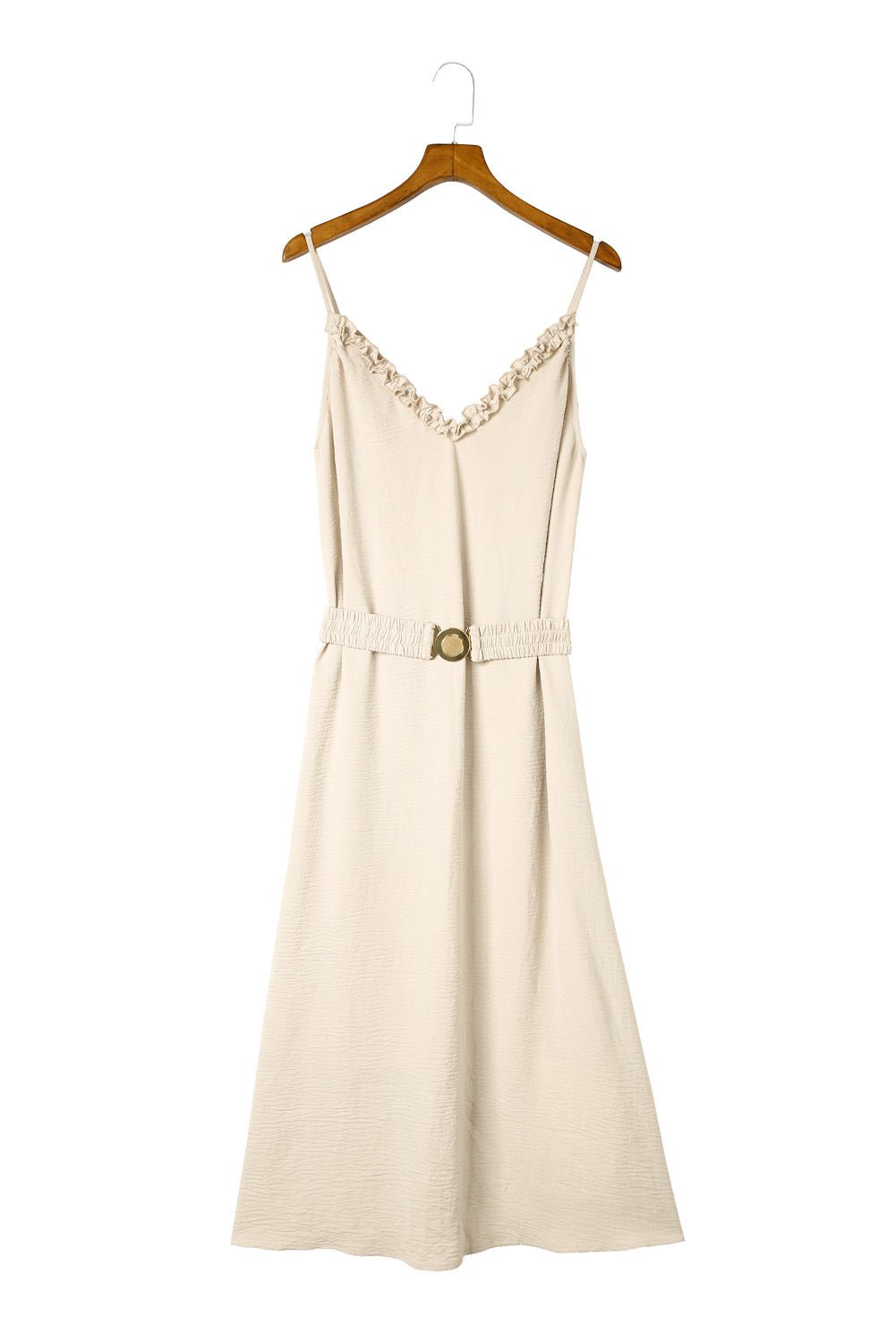 Fashionsarah.com Apricot V Neck Sleeveless Maxi Dress with Elastic Belt