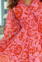 Load image into Gallery viewer, Red Floral Ruffle Layered Puff Sleeve Surplice Dress | Fashionsarah.com