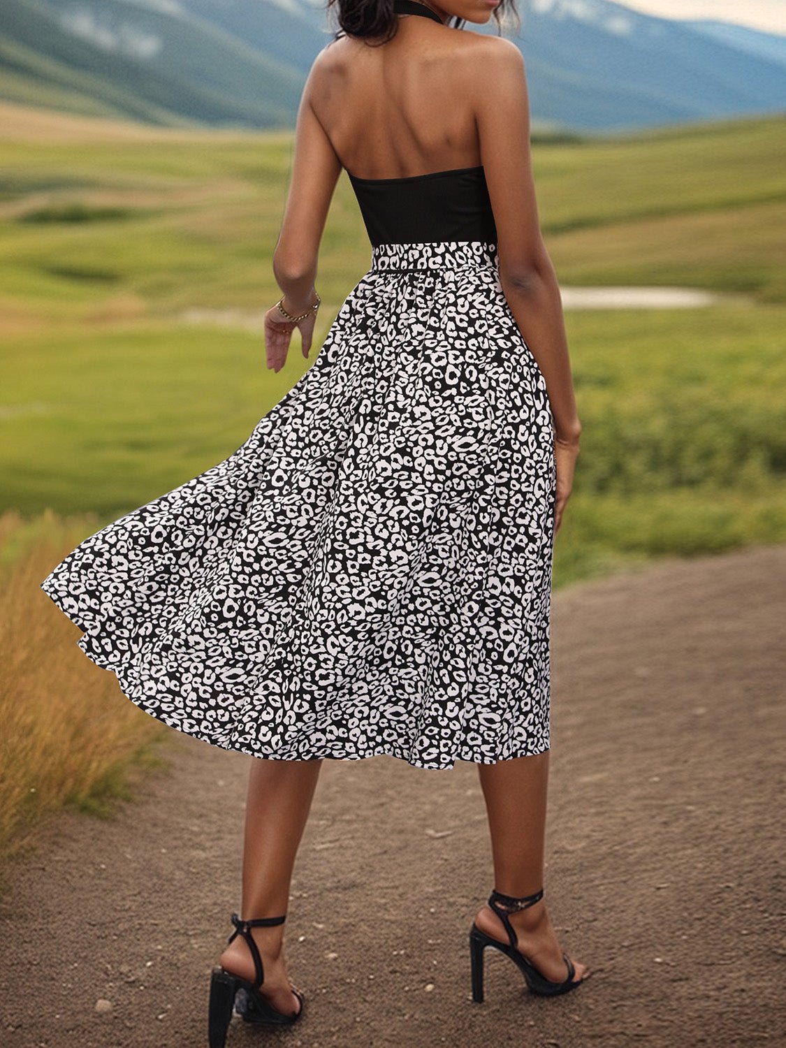 Leopard Halter Neck Midi Dress | Fashionsarah.com