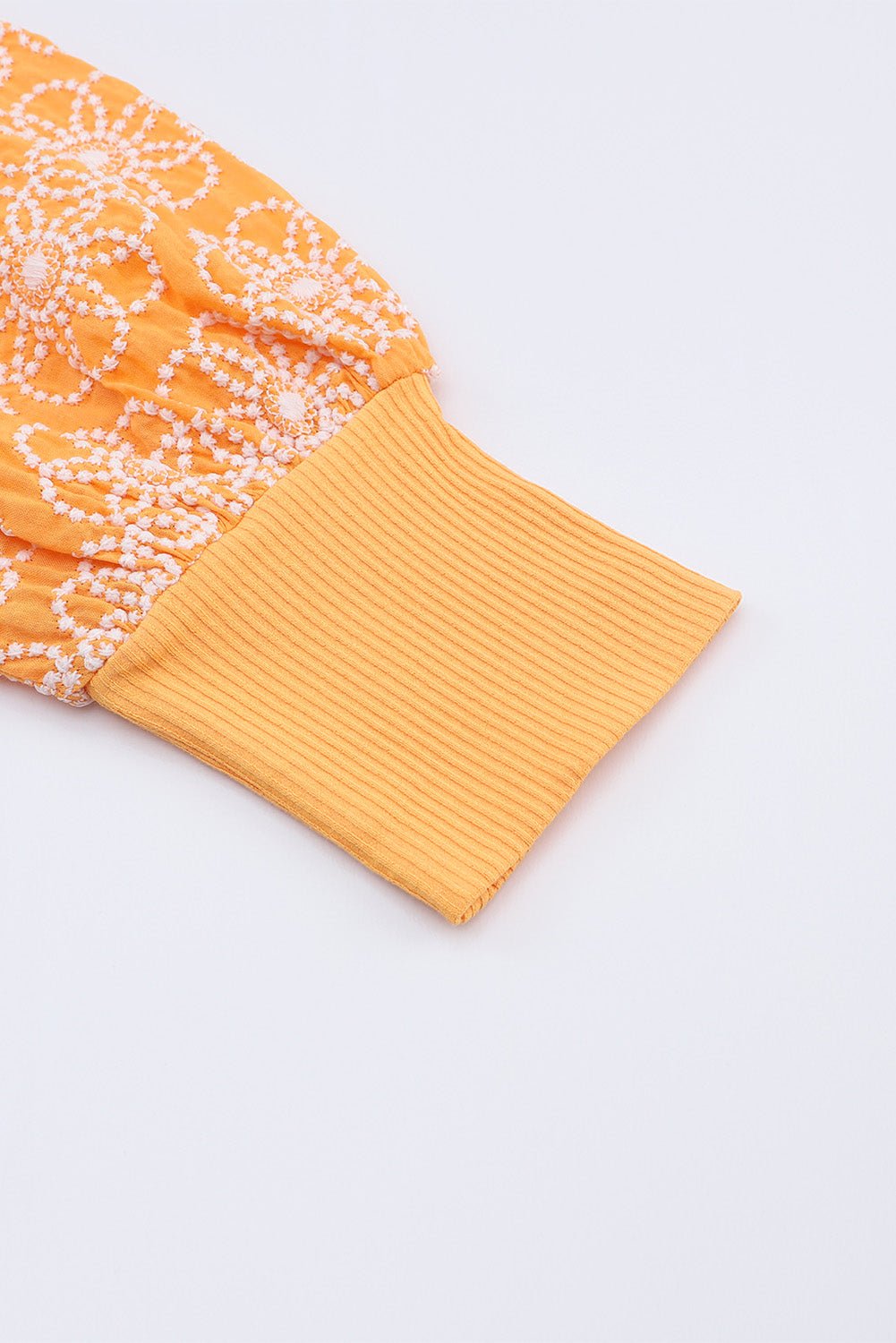 Yellow Flower Puff Sleeve Ribbed Knit Top | Fashionsarah.com