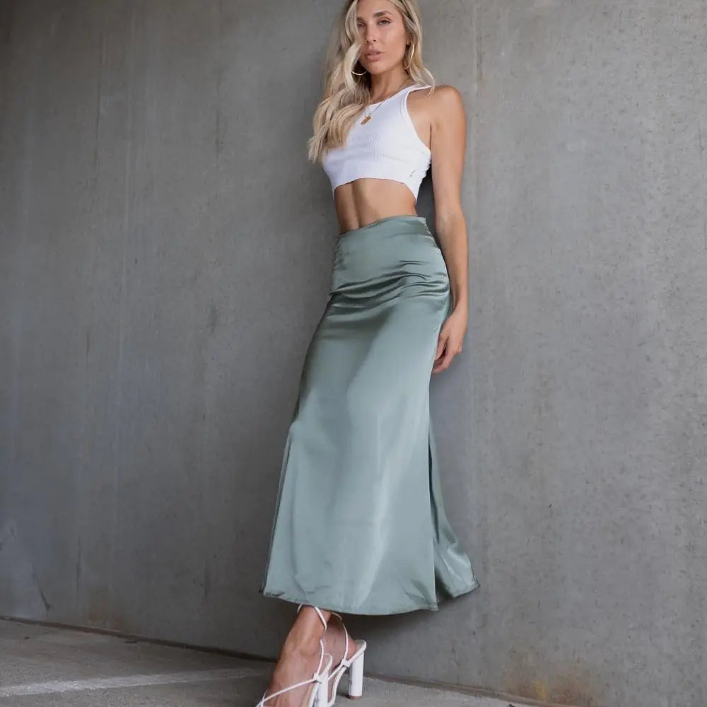 Elegant High Waist Long Skirt | Fashionsarah.com