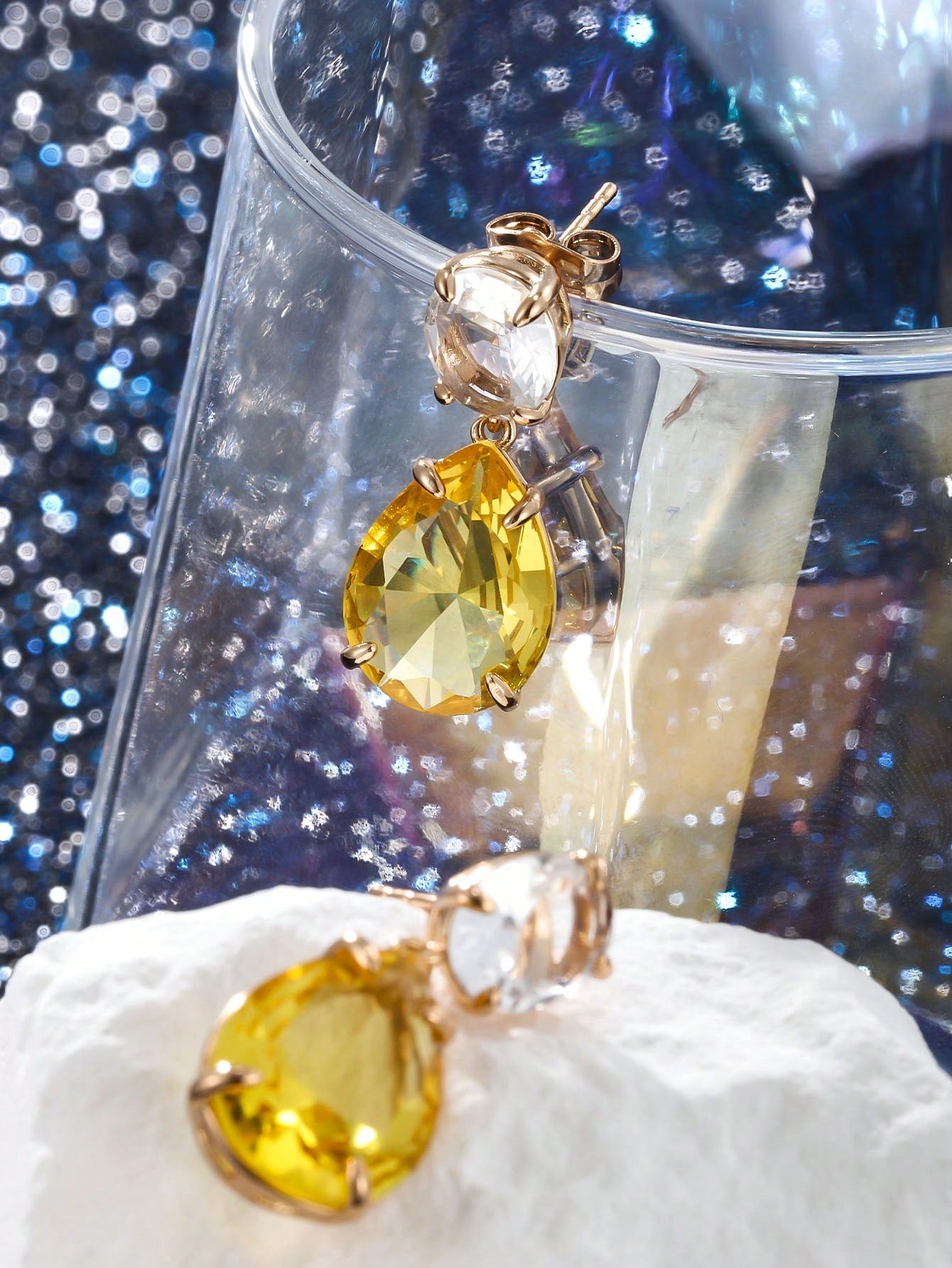 Yellow geometric zircon earrings | Fashionsarah.com