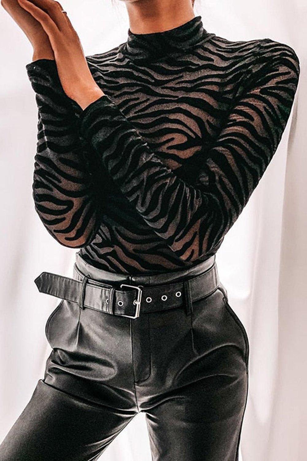 Fashionsarah.com Mock Neck Long Sleeve Zebra Bodysuits
