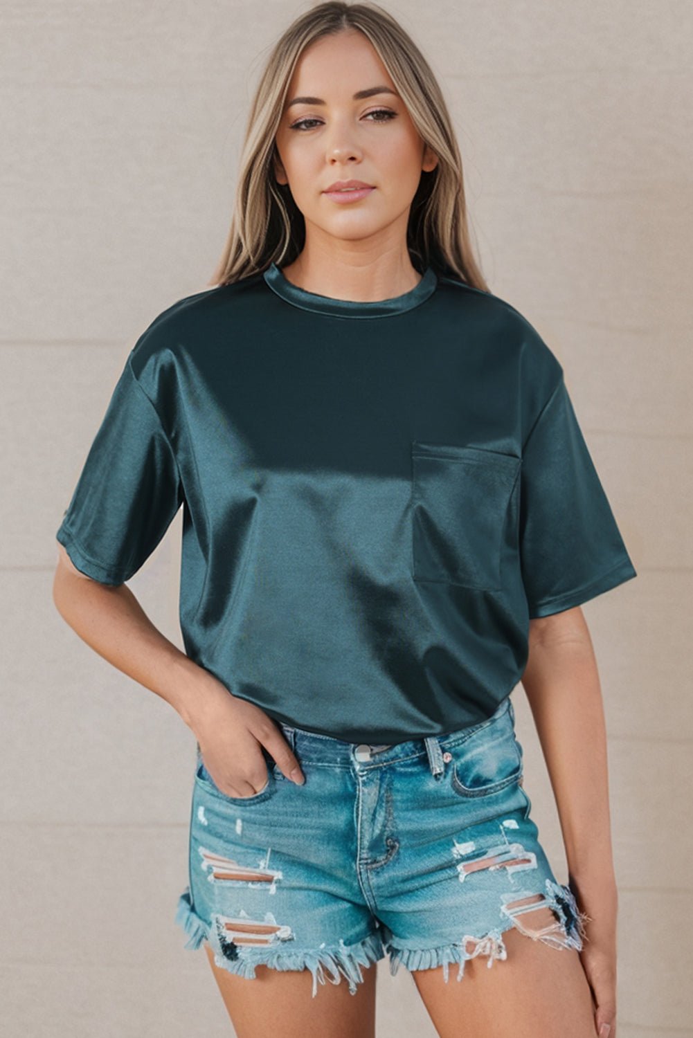 Apricot Chest Pocket Loose Women T Shirt | Fashionsarah.com