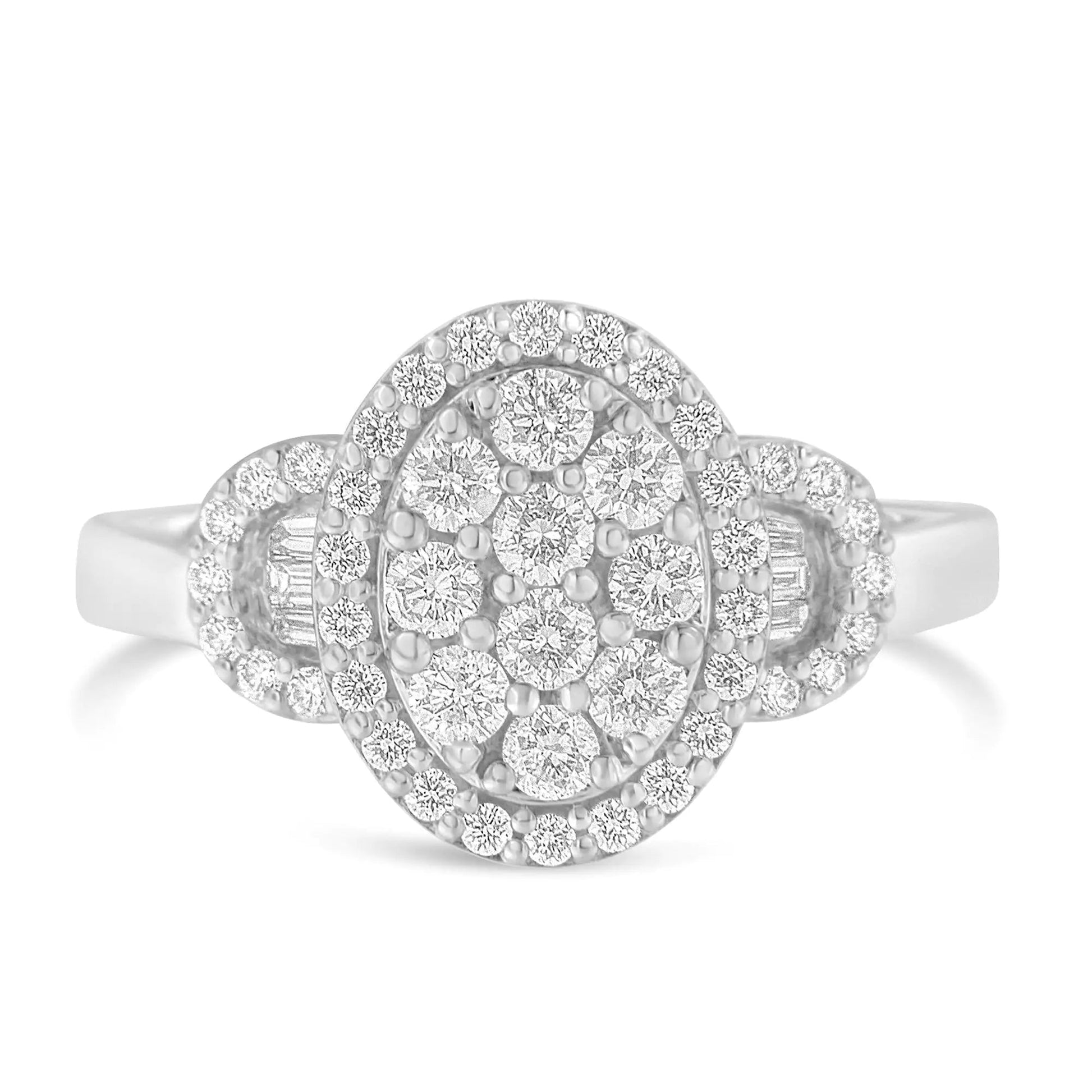 10K White Gold 1.0 Cttw Diamond Oval Cluster with Halo Vintage-Inspired Art Deco Buckle Style Statement Ring (G-H Color, SI1-SI2 Clarity) | Fashionsarah.com