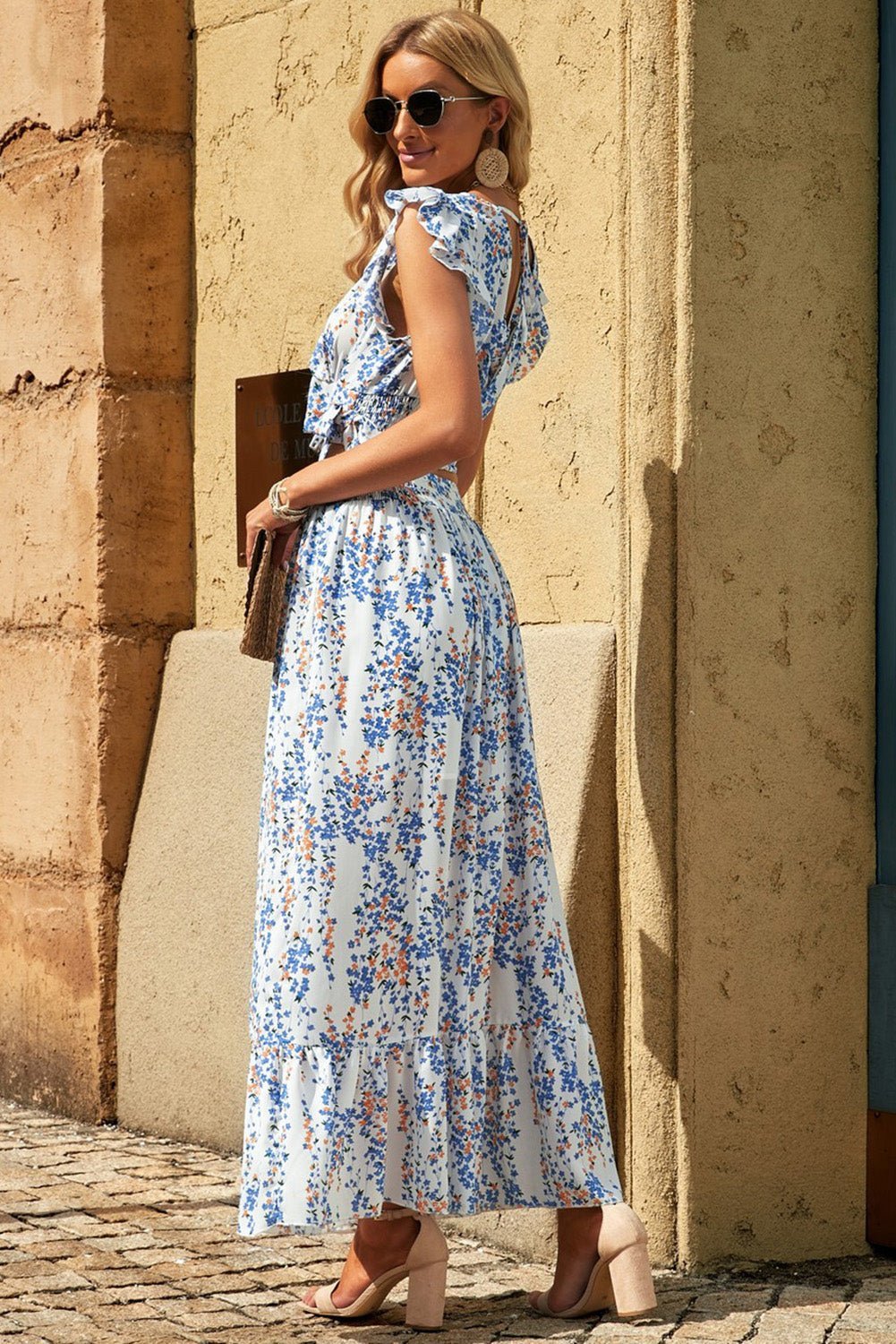 Fashionsarah.com Floral Ruffled Crop Top and Maxi Skirt Sets