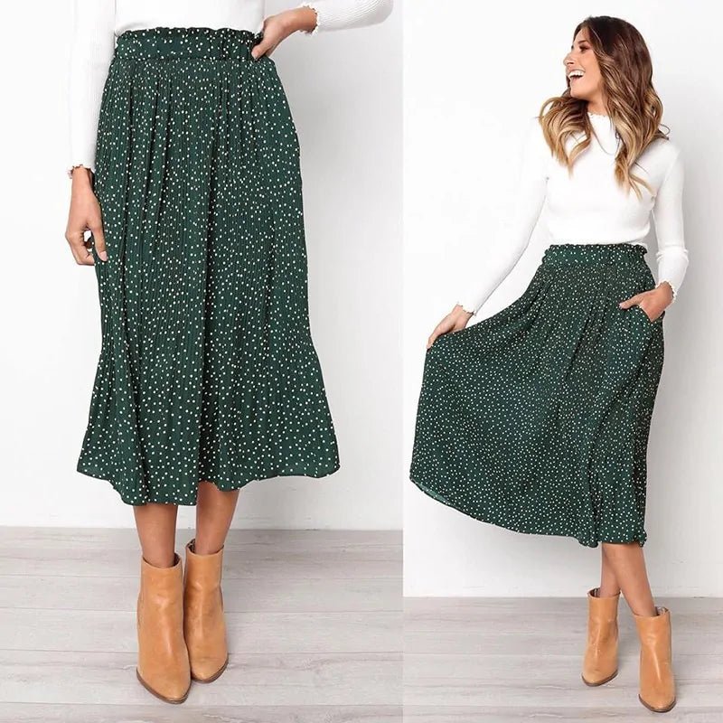 Women's Elastic High Waist Pleated Midi Skirt | Fashionsarah.com